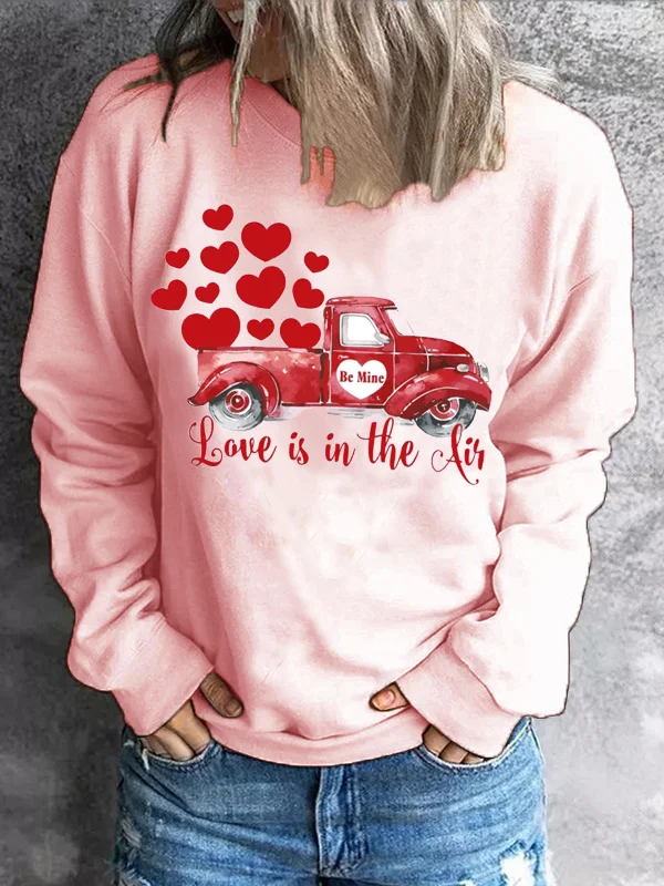 Valentine's Day Casual Sweatshirt Love Pickup Printed Round Neck Pullover Comstylish Soft Hoodies Oversized Top Clothes