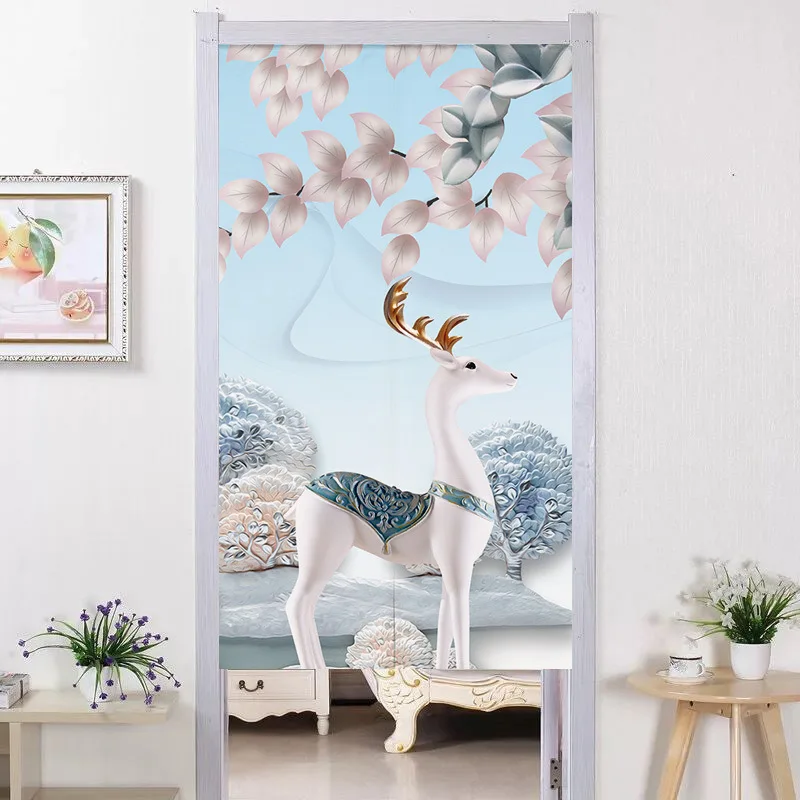 

Дверная занавеска с изображением лося, льняная декоративная перегородка для спальни, гостиной, входа, полузанавеска