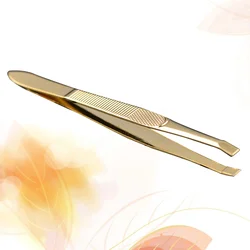 9x08cm Stainless Steel Gold-plated Eyebrow Tweezers with Eyebrow Comb Portable Eyelashes Extension Tweezers (Golden) Gadgets