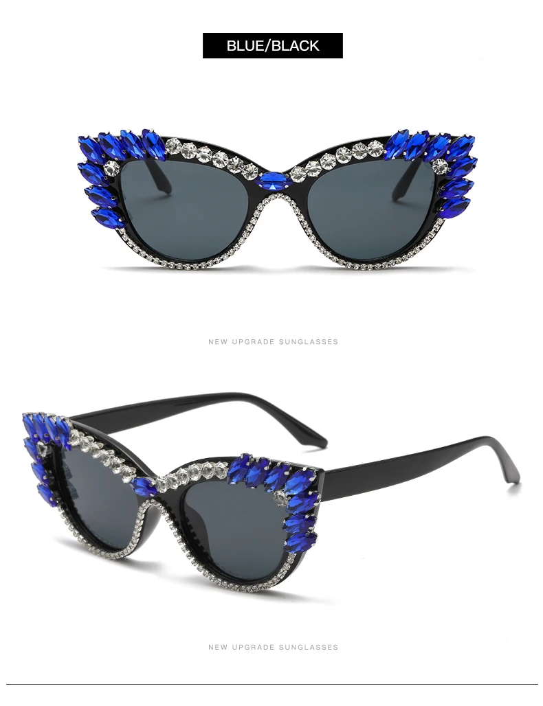 Neue Mode Trend Diamant Sonnenbrille Persönlichkeit Katzenauge bunte große Diamant Brille Frauen Tröpfchen Show weiblich – Detail 11