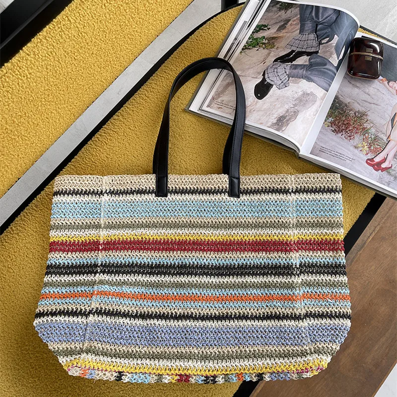 Elegant Ladies Straw Woven Handbag Women Holiday Beach Commute Casual Tote Top-Handle Bags Fashion Retro Shoulder Bags 2024