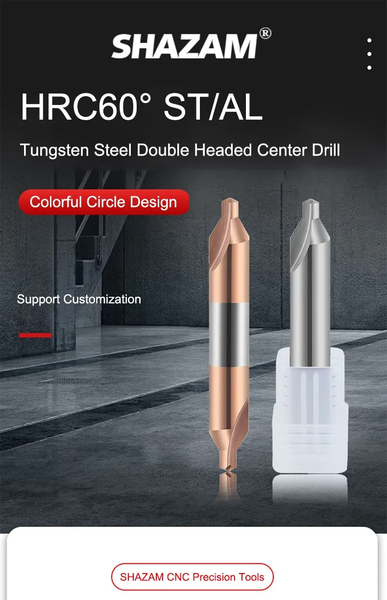 Doppelkopfbohrer mit 60-Grad-Winkel, Hartmetallstahl, CNC-Werkzeuge für Stahl/Aluminium, erweiterte Mittelbohrung, 0,4 mm–5,0 mm – Detail 1