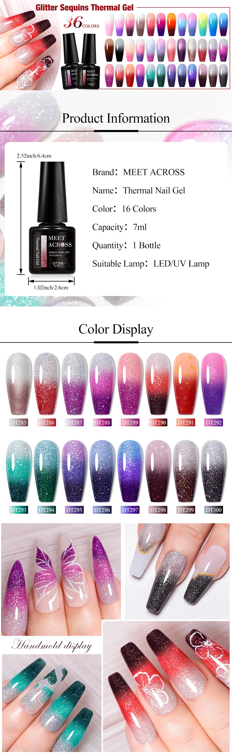 Thermischer Glitzer-Gel-Nagellack 3-Schichten Temperatur-Farbwechsel Semi-Permanent Abziehbarer UV-Gel-Lack Nagelbedarf DIY – Detail 1