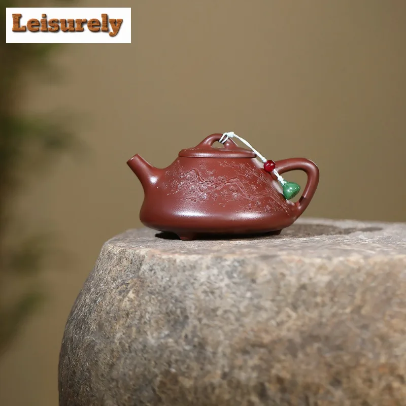 260ml Authentic Yixing Purple Clay Teapots Handmade Stone Scoop Pot Raw Ore Purple Zhu Mud Kettle With Filter Zisha Tea Set Gift