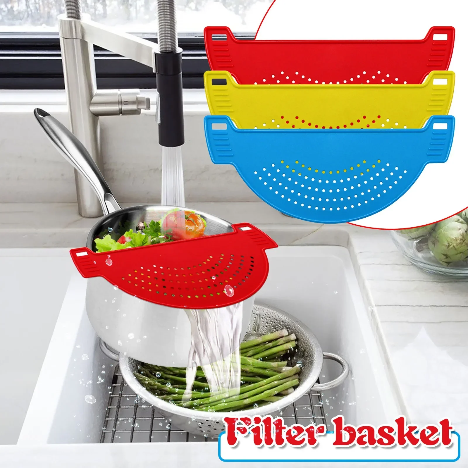 Universal Silicone Pasta Strainer, Clip-On Drainer for All Pots, Anti-Spill Kitchen Tool, Easy Clean Home Cooking Accessory