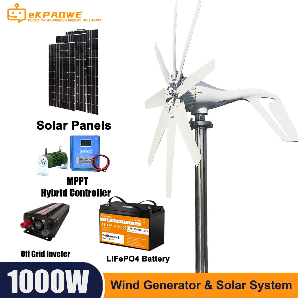 Poland 1000W Wind Turbine Generator 2000W Complete Power Supply System Kit 220V Home Appliance With Solar Panels