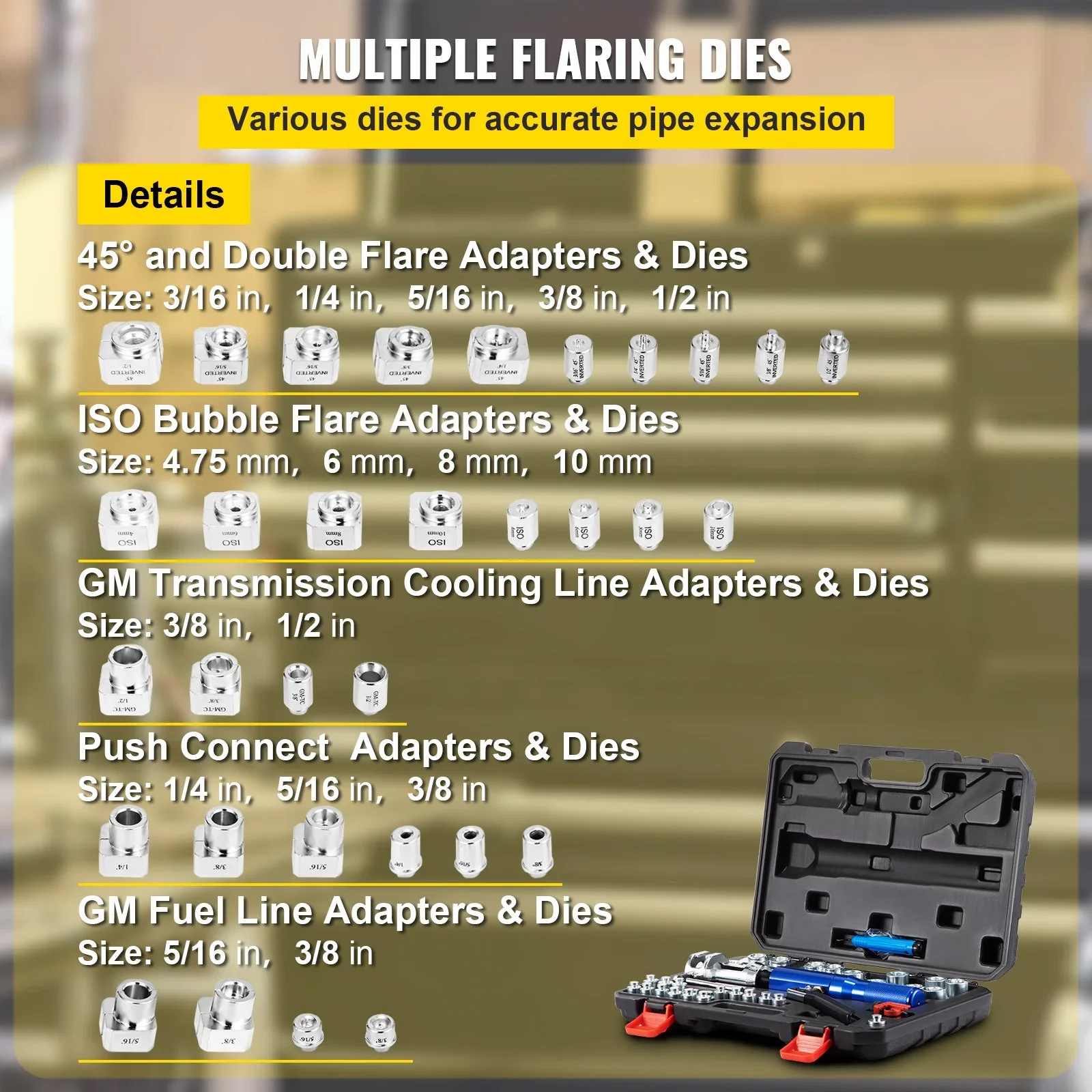 Hydraulic Flaring Tool Kit 3/16"-1/2" 45° Double Brake Flare Tool with Tube Cutter and Deburrer 32 PCS Tube Flaring Tools 3