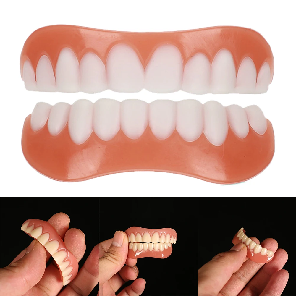 Denti finti in Silicone superiore inferiore impiallacciature Perfect riff  impiallacciature protesi pasta denti finti bretelle denti comodi  ortodontici - AliExpress