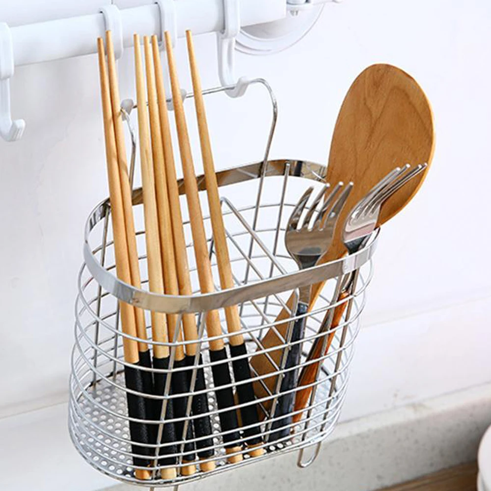 Metal Hanging Cutlery Holder Drainer Spoon Fork Chopsticks Storage Basket Rack Kitchen Tool Organizer Tableware Tube Jy25 20 4