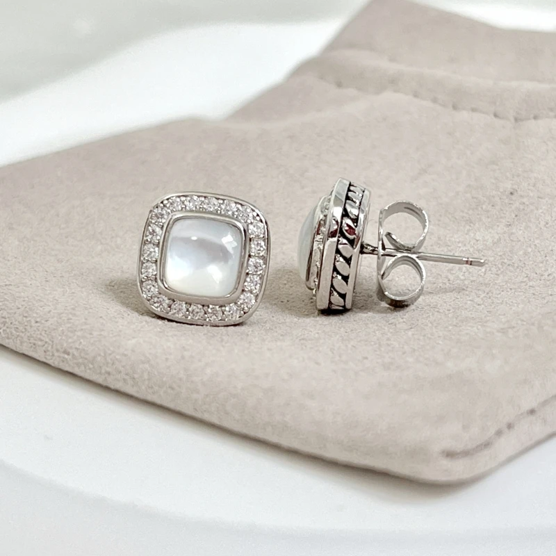 HSC DY Cable Classics Earrings in Sterling Silver with Amethyst and Pave Diamonds at Ahee Jewelers