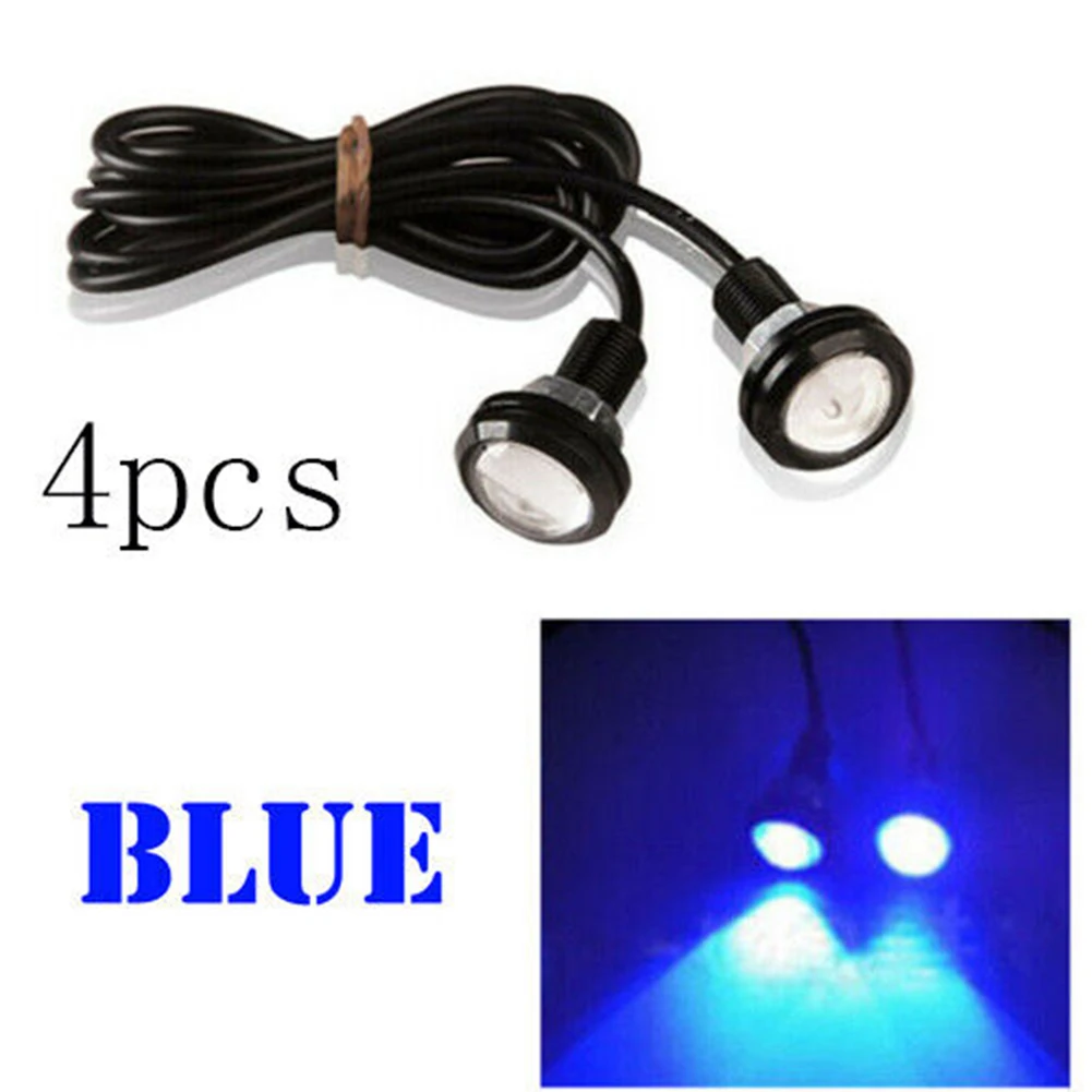 4Pcs 12V Marine Boat Transom LED Stern Light Round LED Tail Lamp Silver Waterproof Underwater Runner Side Marker Lights Blue