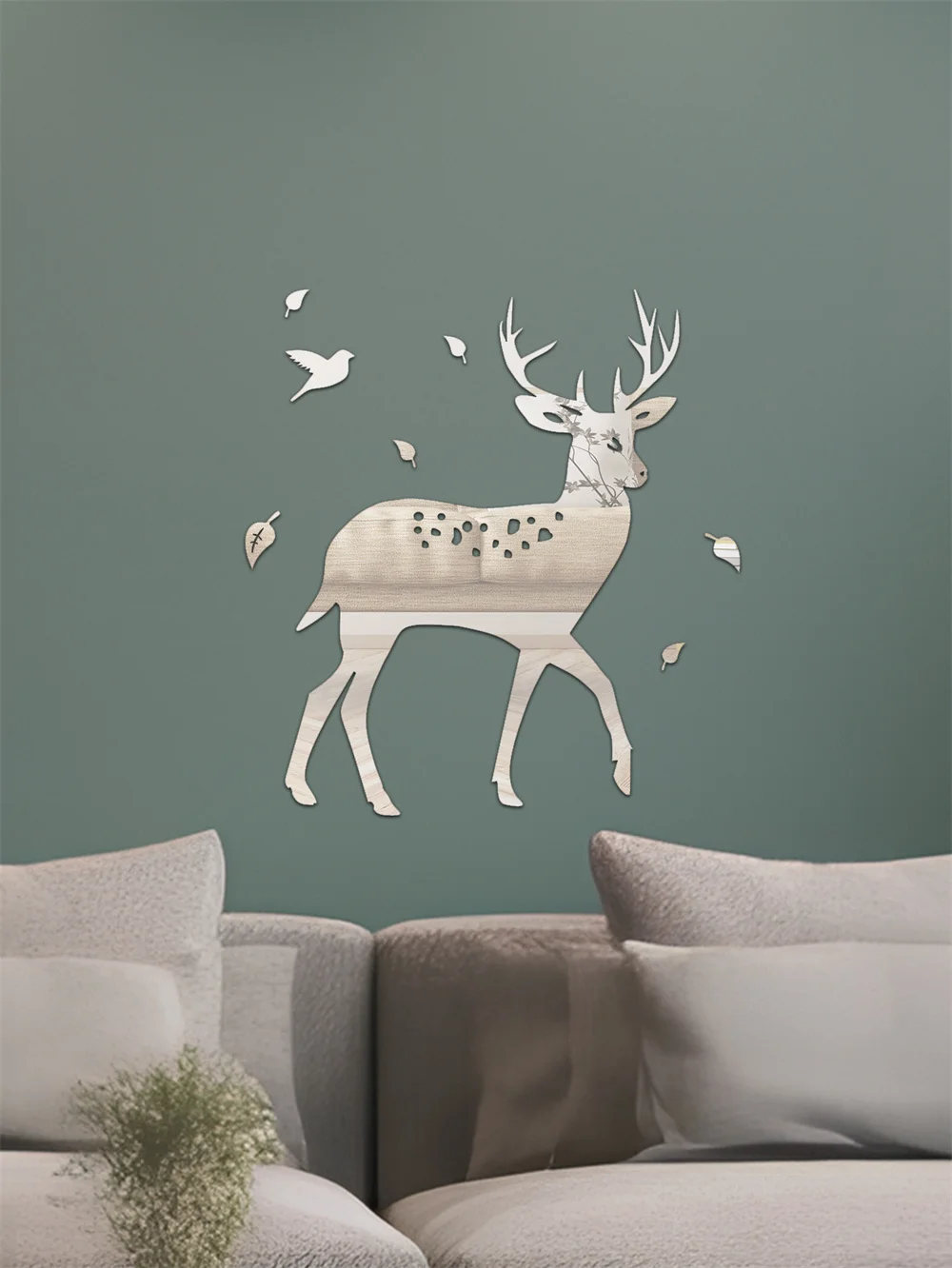 1set Plume Deer 3D Mirror Wall Sticker For Living Room Art Home Decor Vinyl Decal DIY Acrylic Sticker Mural Wallpaper Decor