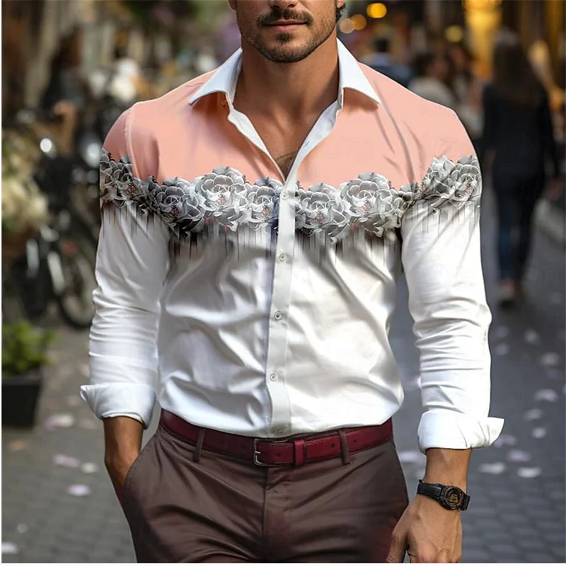 thumbnail image 1 of Camisa con estampado 3D de flores para hombre, camisa de manga larga con solapa para primavera y otoño, nueva camisa informal de moda, ropa de calle 5XL para hombre 2024, 1 of 4