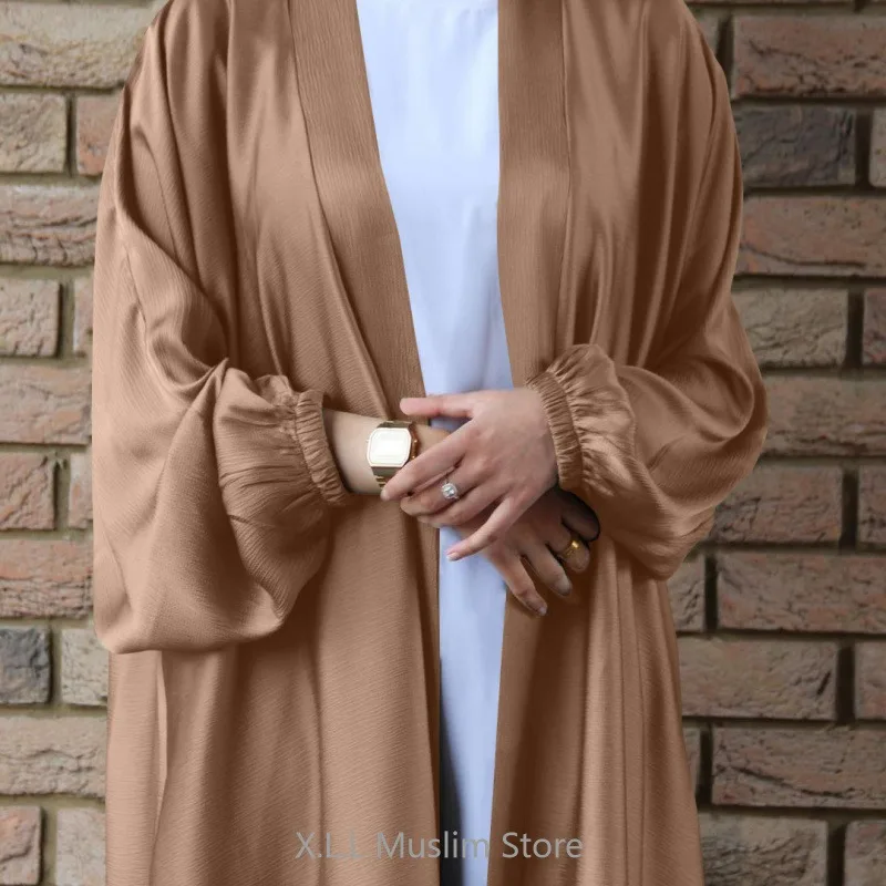 Prayer Clothes Women Satin Cardigan Robe Dubai Turkey Islamic Long-sleeved Dress For Femmle Muslim Abaya Dames 2024 Duba Dresses