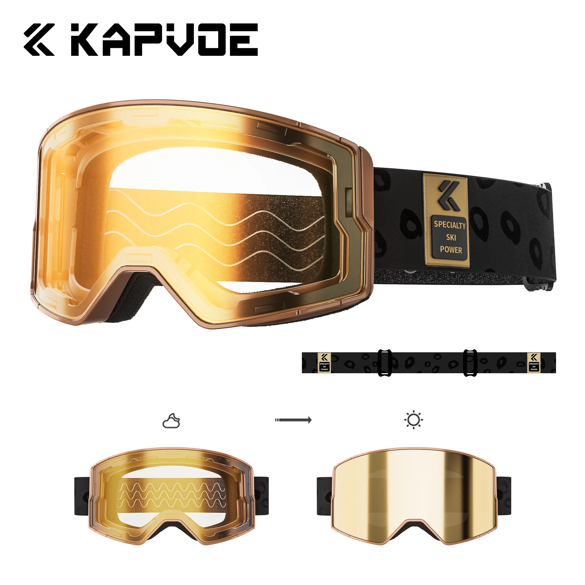 Kapvoe Snow Goggles Men Photochromic Ski Goggles Snowboard Anti-Fog Mask for Women UV400 Protection Glasses Snowmobile Winter