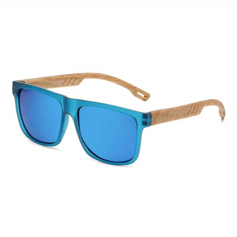 Neue quadratische lässige Sonnenbrille mit Holzmaserung und Federscharnieren, UV400-Schutz, Unisex, für den täglichen Gebrauch – Detail 8