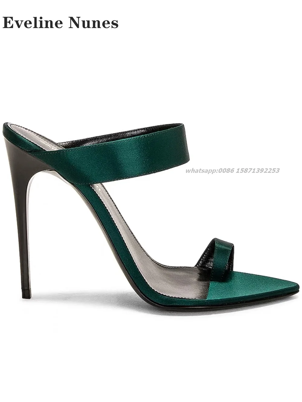 Clip Toe Straight Strap Slides Rhinestone Buckle Strap Slip On Women's Slingback Heeled Sandals
