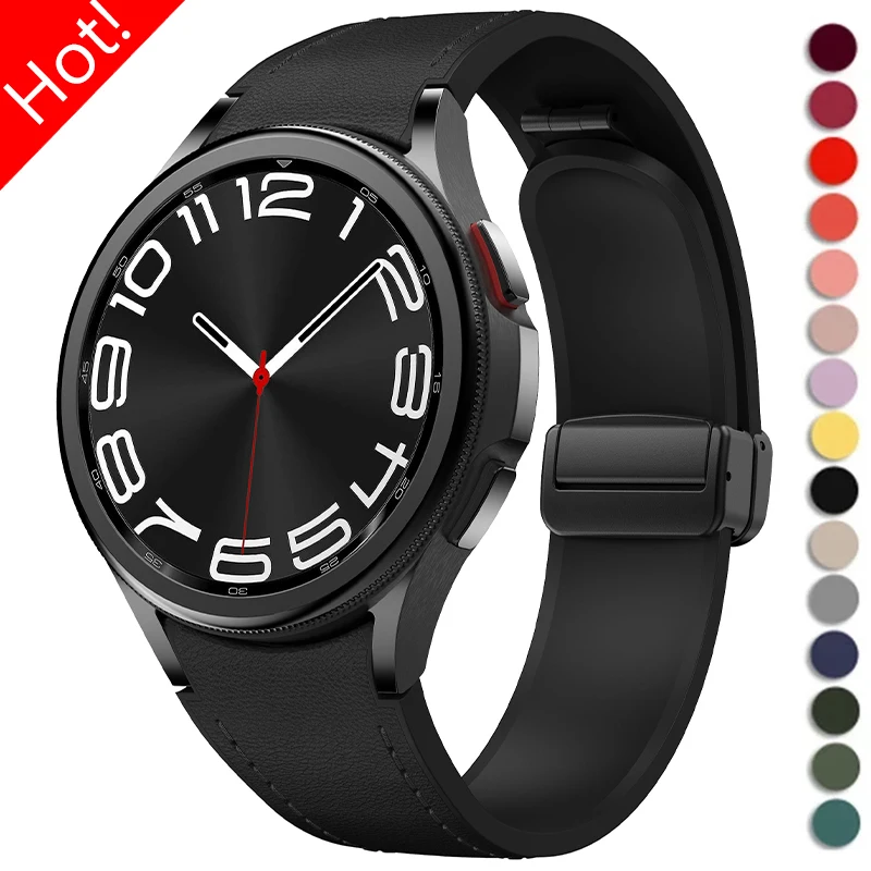 Cinturino In Vera Pelle In Silicone Per Samsung Galaxy Watch 6 5 4 40Mm 44Mm 5Pro 45Mm No Gasp Bracciale Per Orologio 6 Classic 43Mm 47Mm