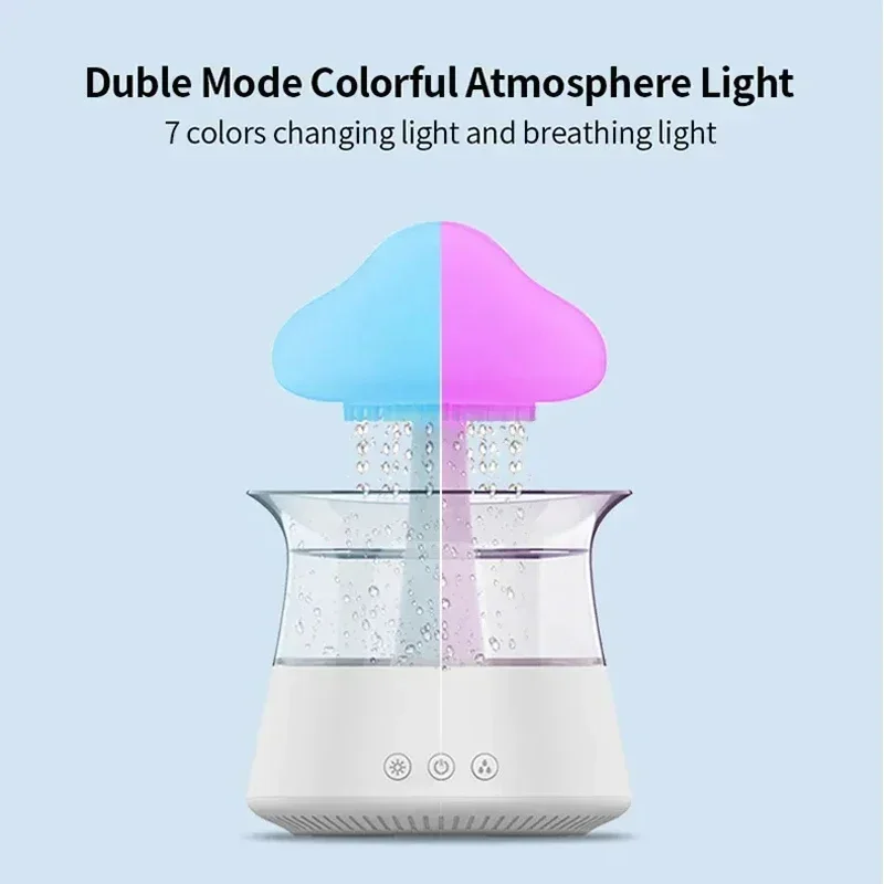 Rain Cloud Humidifier with Water Drop Sound and 7 Color Led Light Essential Oil Diffuser Aromatherapy Humidifier for Bedroom