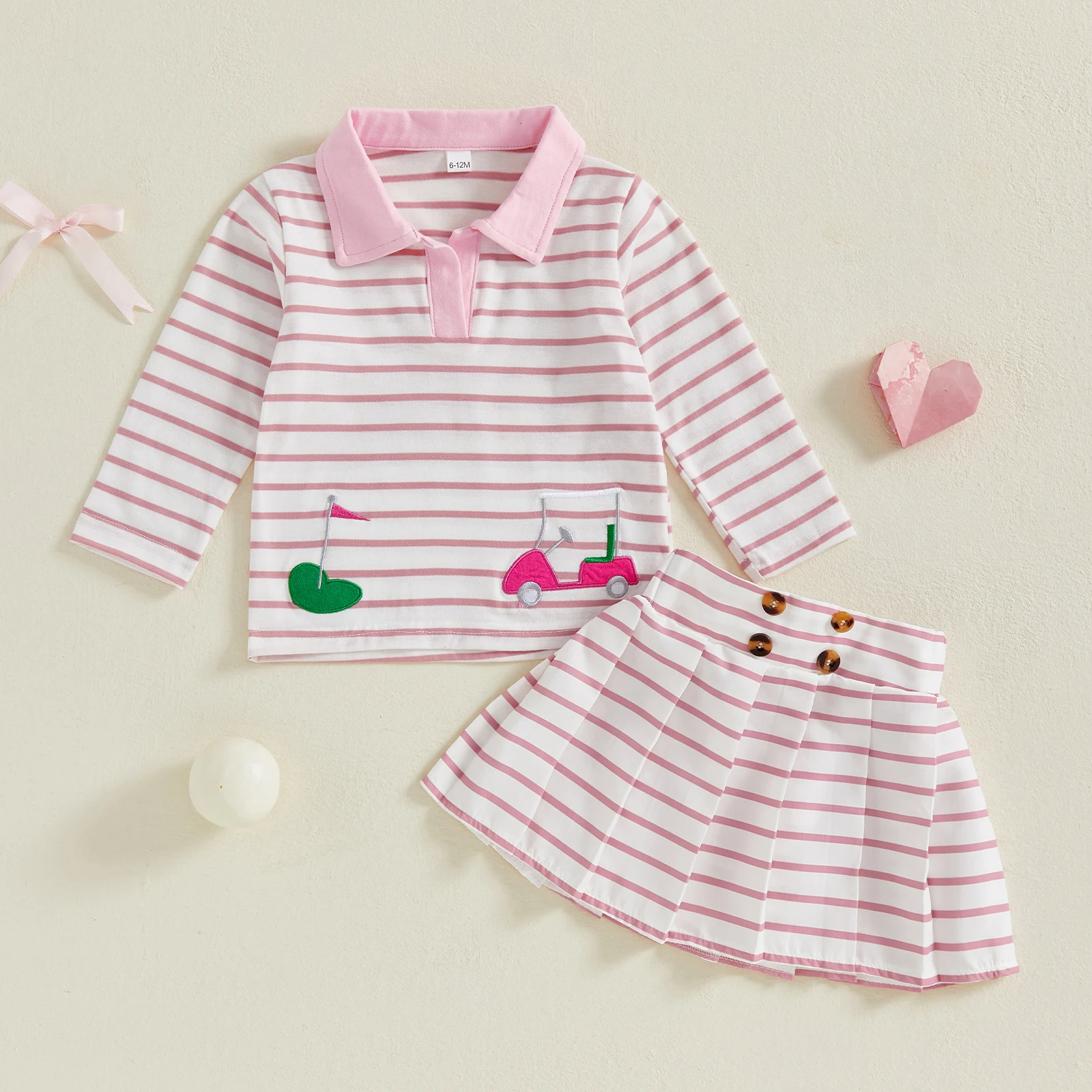Girls 2-Piece Autumn Ensemble with Embroidered Lapel Collar Top and Pleated Skirt - Stylish Golf Attire for Toddlers Sbde88f4ee15944068c87fb36dbde9621z