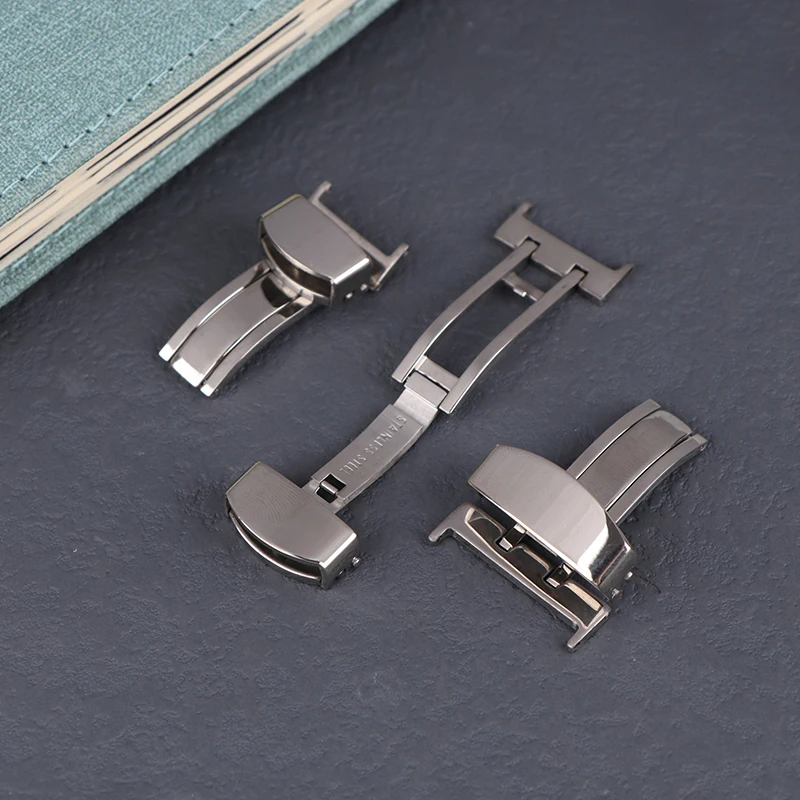 Premium Stainless Steel Butterfly Deployment Watch Strap Clasp with Folding Button Closure