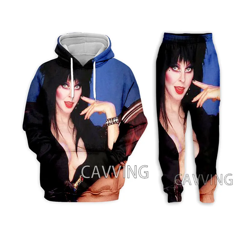 

New Fashion Women/Men's 3D Print E-Elvira Mistress Hooded Sweatshirts + Pants Trouser Suit Clothes Two-Pieces Sets U02