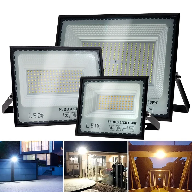 슈퍼 브라이트 LED 투광 조명, 방수 야외 벽 램프 스포트라이트, 정원 거리 문, AC220V, 50W, 100W, 200W, 6000K, IP66