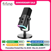 FIFINE USB/XLR Dynamic Microphone with Touch Mute Button,Headphone jack,I/O Controls,for PC PS5/4 mixer,Gaming MIC Ampligame AM8
