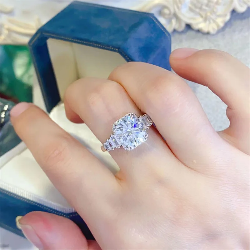 100% original certified PT950 white gold ring 3 carat D color moissanite ring AU750 white gold with certificate with black card 6
