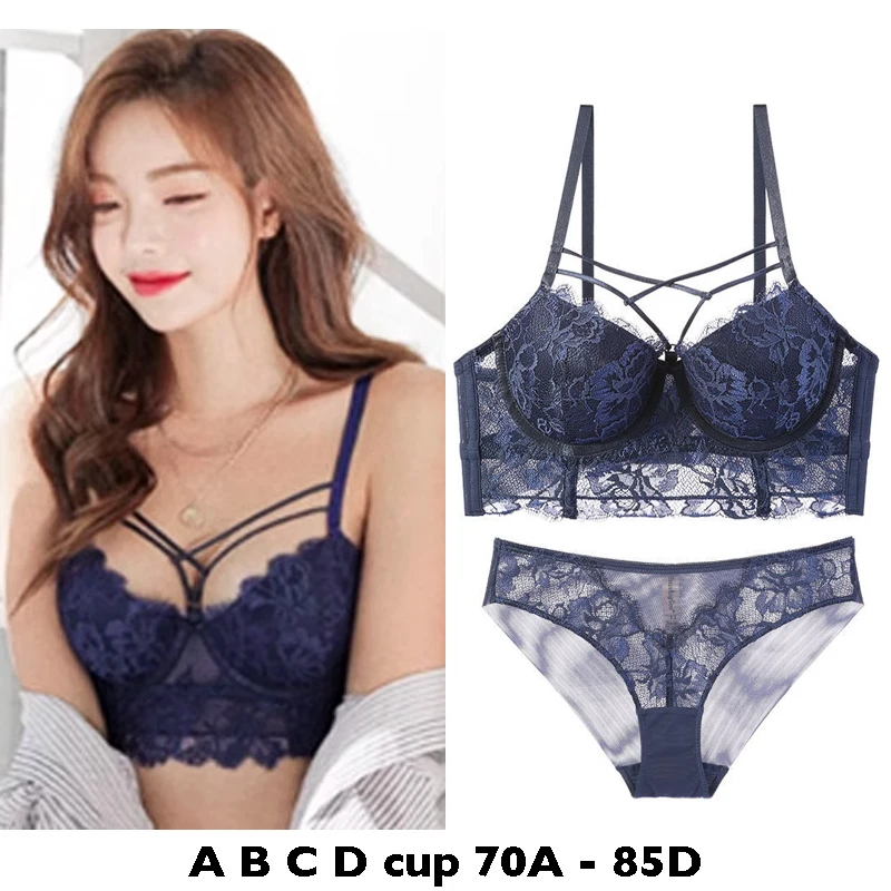 

high quality sexy women bras and brief set push up lace A B C D cup comfortable wire summer lingerie underwear blue red white