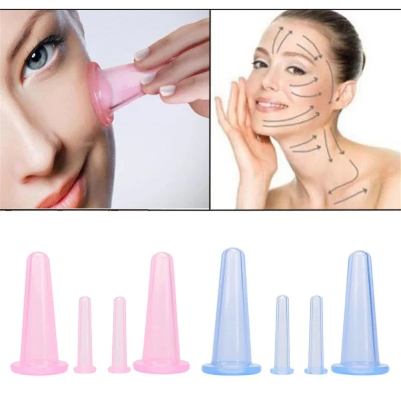 

4Pcs Vacuum Cupping Silicone Cupping Device Sucker Massager for Face Back Massage Body Cup