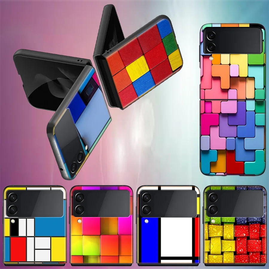 Blocco Colorato Per Samsung Galaxy Z Flip 5 4 3 Custodia Rigida Antiurto Per Telefono Z Flip 5 5G Z Flip 5 4 5G Tpu Pc Hard Coque