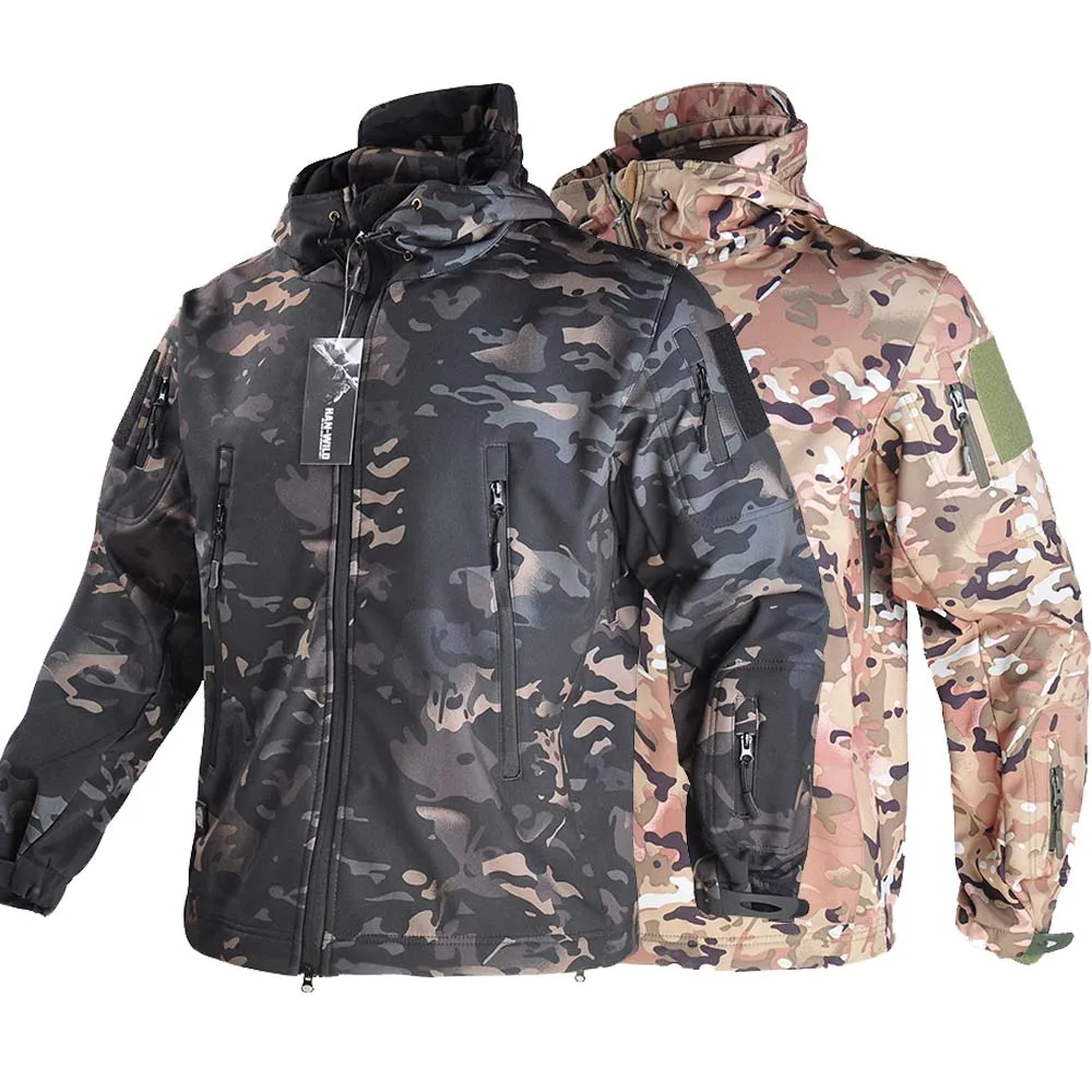 Outdoor Tactical Jacket Man Military Clothing Windbreaker Soft Fleece Coat Camping US CP Army Camo Hunting Clothes Jacket Hooded