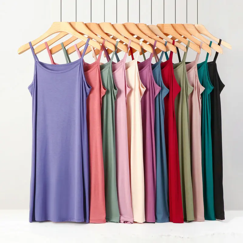 

Women Summer Modal Dress Solid color Spaghetti strap Long bottoming dress Halter sundress slips Plus size 8XL Inner Petticoat