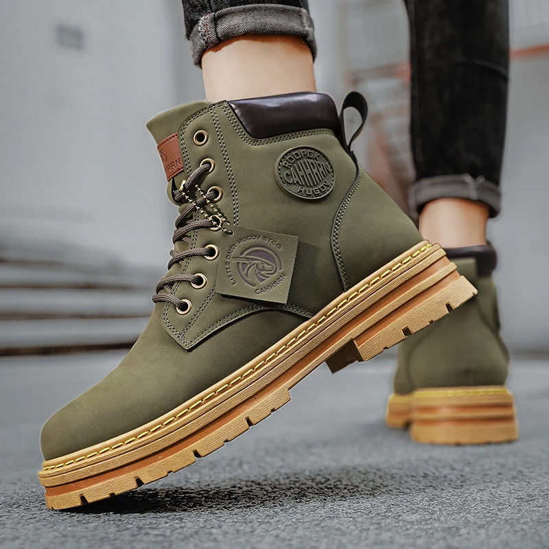 New Designer Men Leather Ankle Boots Fashion Motorcycle Work Shoes Men Casual Boots Tooling Winter Shoes Botas De Hombre