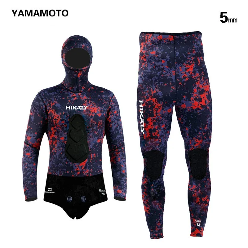 5Mm Yamamoto Scuba Camo Muta Manica Lunga Con Cappuccio 2 Pezzi Neoprene Snorkeling Tenere In Caldo Impermeabile Caccia Swim Diving Suit