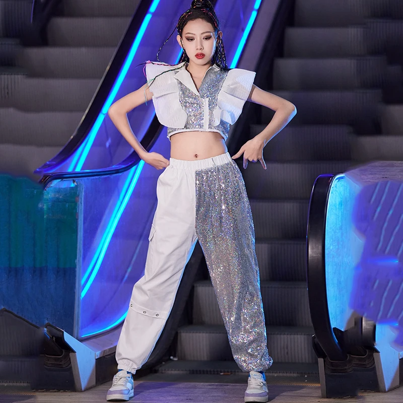 

Костюм для девочек из серебра 2024 пробы с блестками в стиле K-POP