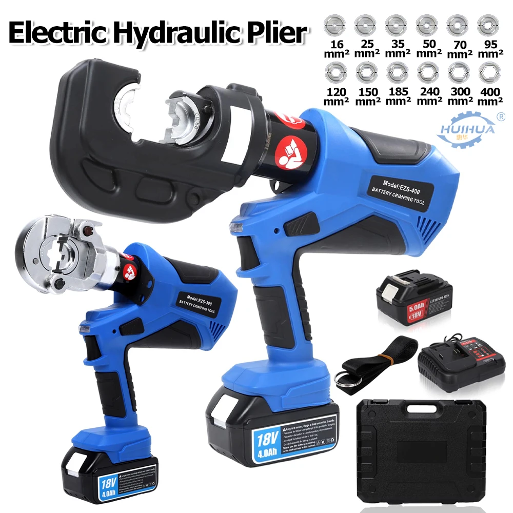 EZ-300 EZ-400 Electric Hydraulic Plier Rechargeable Hydraulic Crimping Plier w Battery Cable Copper Aluminum Terminal Crimp Tool