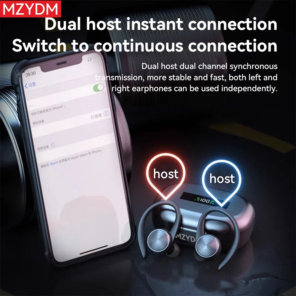 TWS Wireless Bluetooth Sports Earbuds with EarHooks - Waterproof, HiFi Stereo, Open-Ear Design