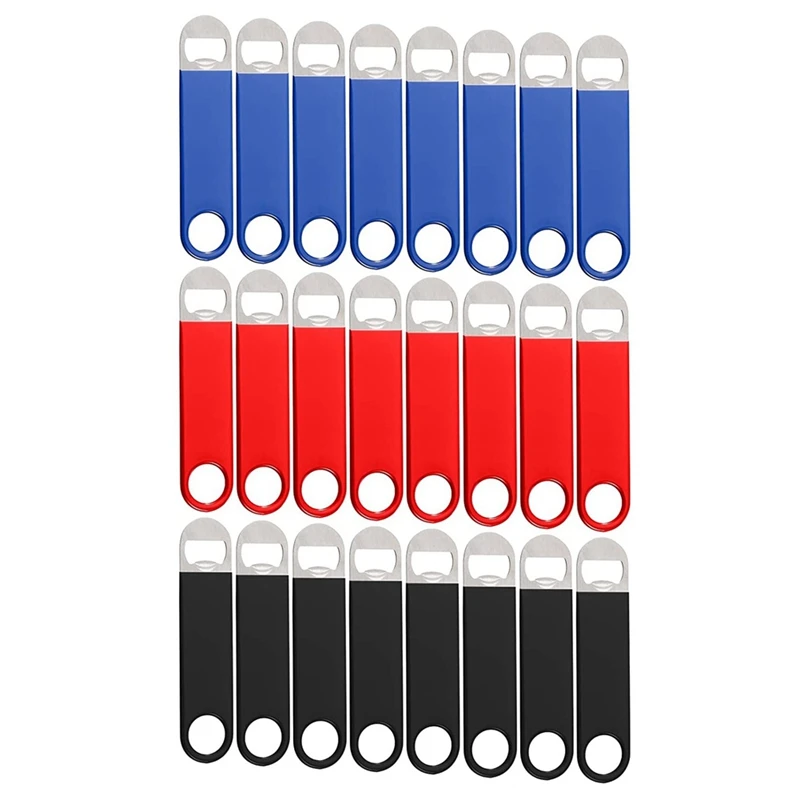 

24 PCS Bottle Opener Flat Bottle Opener 7 Inch For Bartender Bar Kitchen Restaurant ,Red+Black+Blue