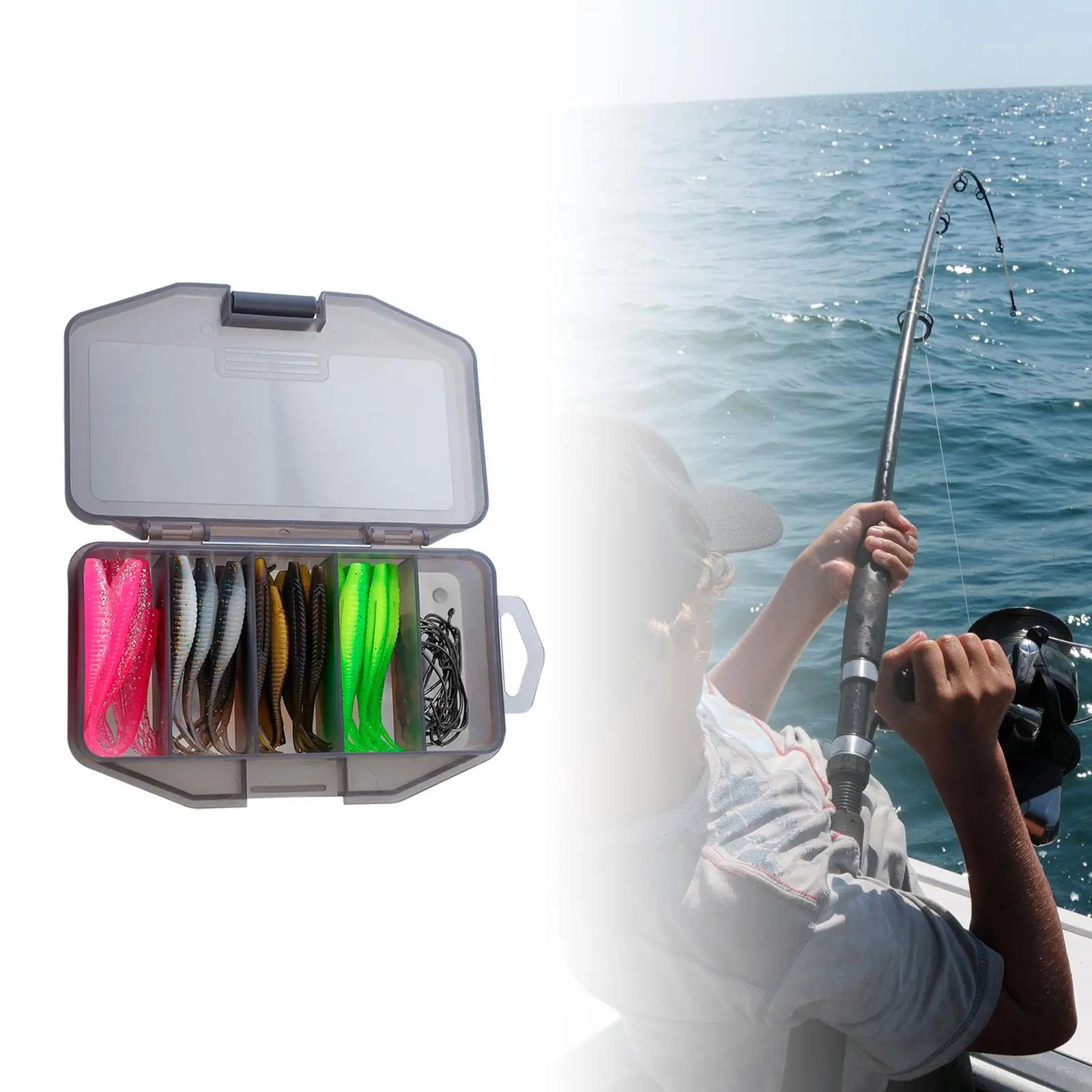 

40x Soft Fishing Lures with Organizer Boxes Lightweight with Fish Hook Soft Lure