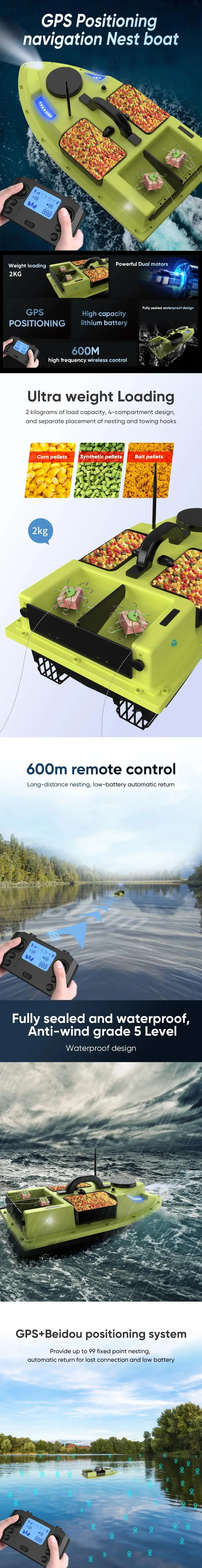 Description Picture 2 of item600m 4 Bait Containers Fishing Bait Boat with GPS Night Light  2KG Loading Support Automatic Cruise/Return/ Route Correction