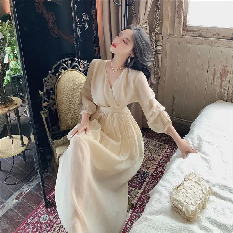 

Women Elegant A-Line Party Prom Midi Dress Office Lady Autumn Long Sleeve Casual Formal Vestidos Korean Female Holiday Clothes