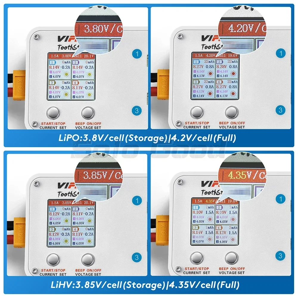 Chargeur multiport équilibreur 4 canaux 2S LiPo avec écran LCD - VIFLY ToothStor