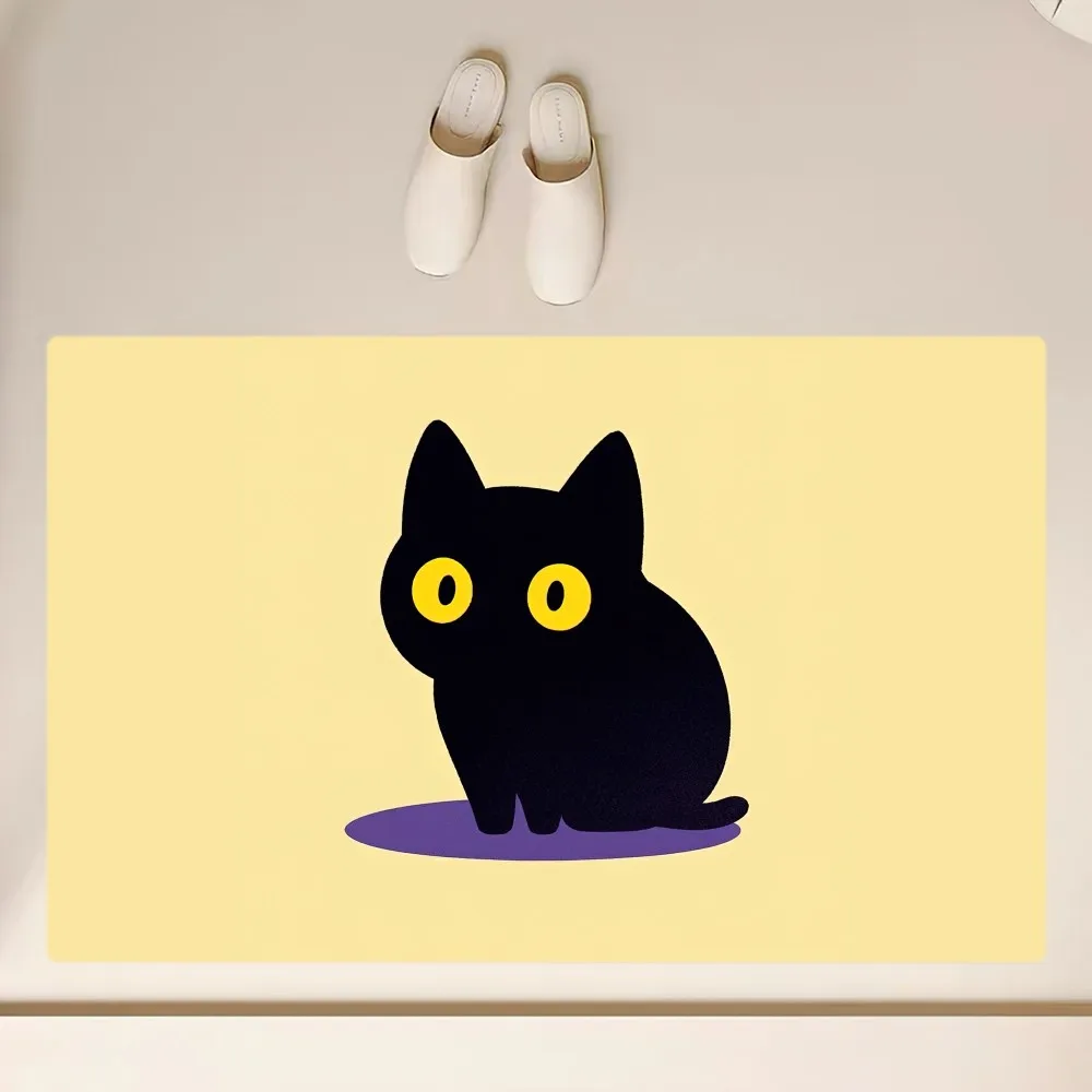 Cute Black Cat Floor Mat  Anti-Slip Bathroom Kitchen Bedroom Living Room Entrance Rug Home Decor