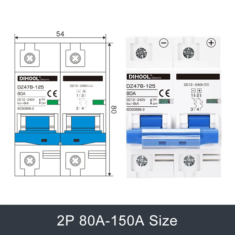 Enhanced Product Title: Versatile DC Circuit Breaker for Battery and Solar Protection, 16A - 125A, with Positive/Negative Switch Isolator