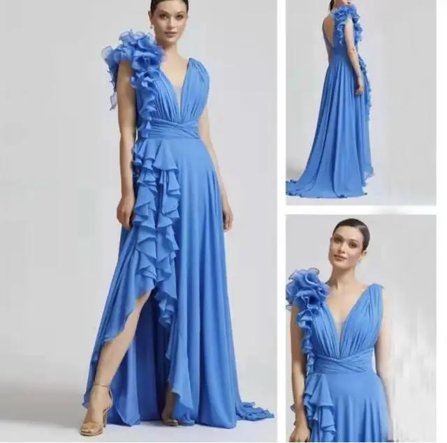 Refreshing Color 3D Flower Ruffles Bridesmaid Dresses Sleeveless Slit Chiffon Formal Evening Prom Gowns robes de soirée Wedding