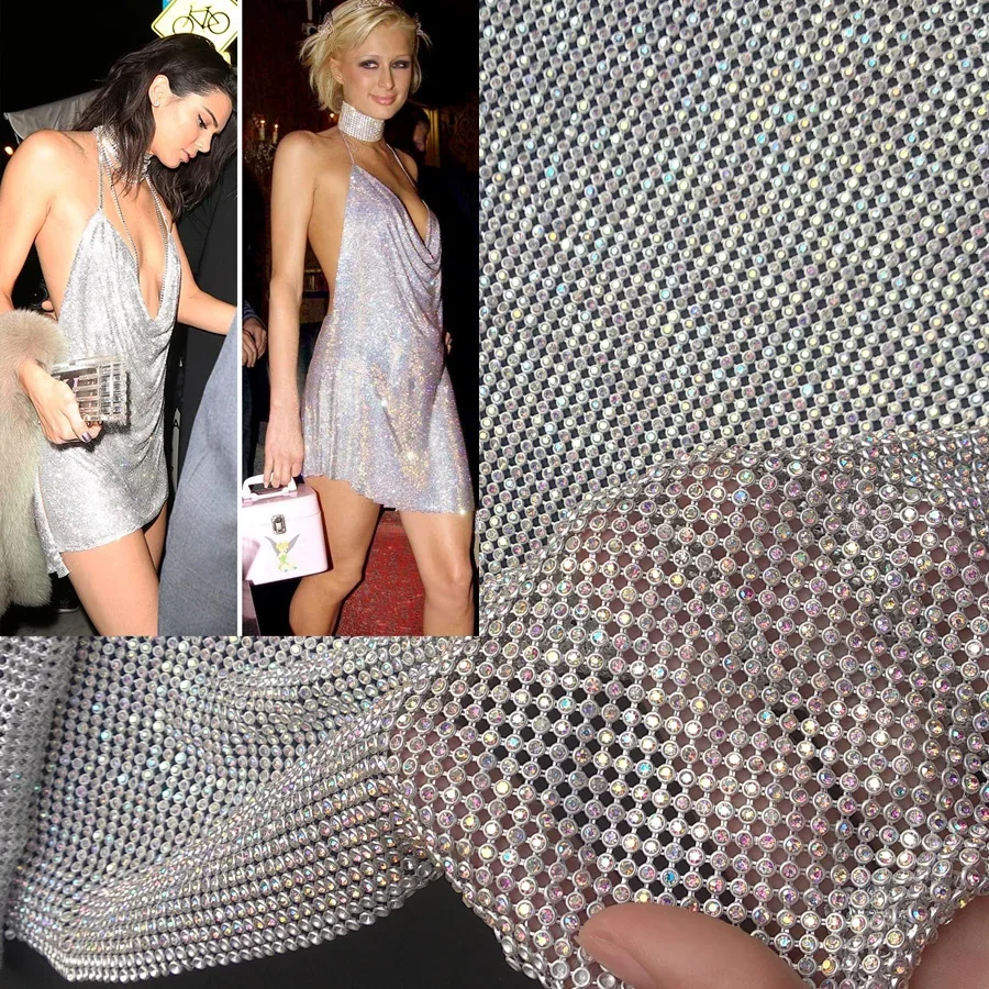 

45*120cm AB Rhinestone metal mesh fabric with Silver Base Loose Crystal metallic Sequin cloth Panel DIY Sewing Dress ,shoes, bag