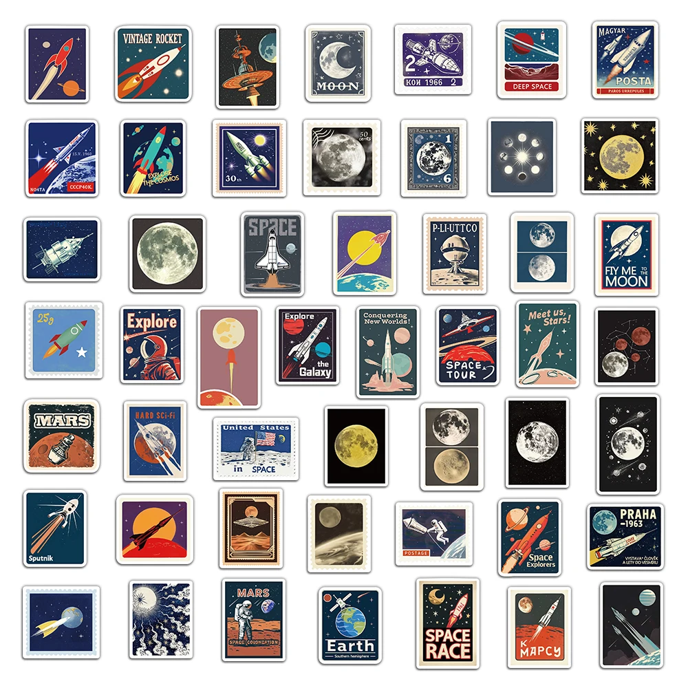 50PCS Space Travel Planner Stickers Planet Rocket Exquisite Handbook Material Phone Case Laptop Luggage Waterproof Stickers