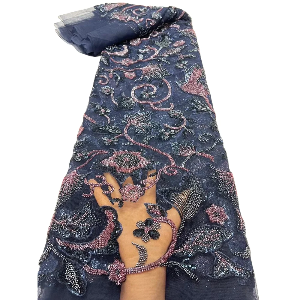 

African Tulle Lace Fabric J-1406355 French Embroidery Mesh Sequins beads Lace For Nigerian Birdal Wedding Dresses